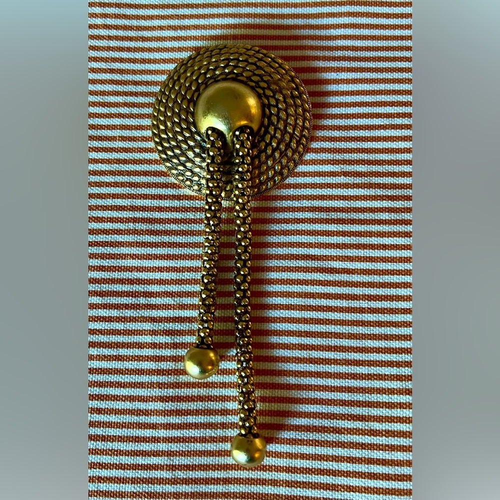 VTG BEN-AMUN Brooch Pin Gold Plated Tone Tassel Chain Round Modernist